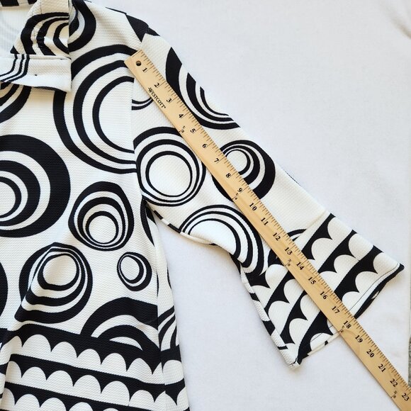 Damee Short Jacket Blazer Black White Geometric Circle Print Art Modern Unique M - Picture 10 of 10